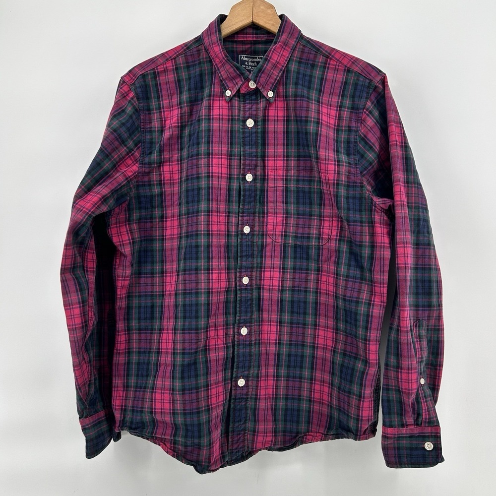 Abercrombie Fitch Shirt Mens L Red‎ Green Plaid Dadcore Preppy